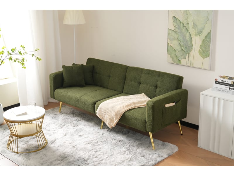  Canapé convertible 2 places vert antique avec pieds dorés  - Conforama E