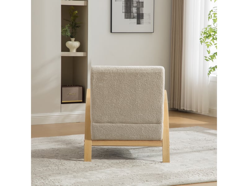  Fauteuil lounge scandinave, tissu chenille, beige, dimensions 80,5×70,5×82,5 cm  - Conforama E