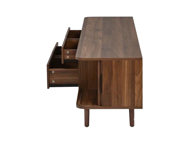  Meuble tv 165 cm avec 4 tiroirs et 2 portes coulissantes, coloris noyer, mdf  - Conforama E