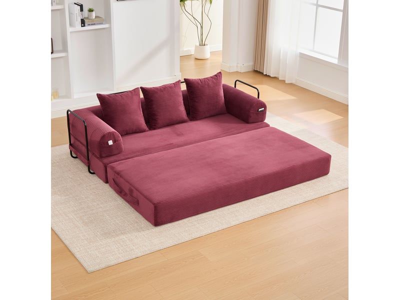  Canapé modulable modenvie 3 places velours côtelé rouge vin 200 x 94 x 67 cm  - Conforama D