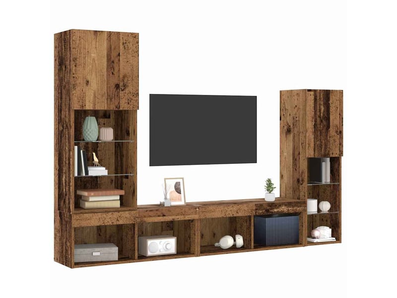 Meuble tv - banc tv - meuble de rangement 4 pcs bois ancien bois d'ingénierie - Conforama C