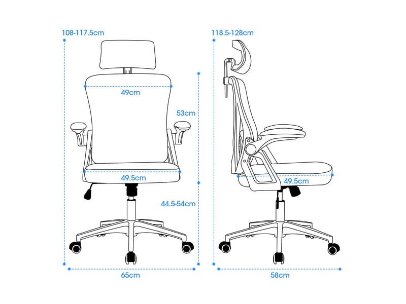  Chaise de bureau 65 x 58 x 118,5-128 cm – chaise ergonomique – appui-tête réglable – blanc  - Conforama C