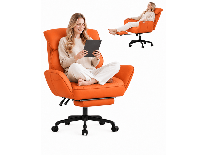 Dowinx fauteuil gaming ergonomique couleur orange avec massage, ressorts ensachés, réglages multiples, revêtement en similicuir pu, grand format - Conforama A