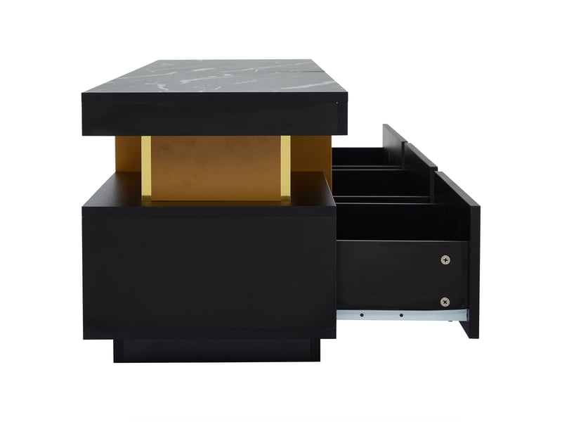  Meuble tv 200x40x42 cm, finition marbre, 3 tiroirs, gestion des câbles, pour tv jusqu’à 90 pouces  - Conforama E
