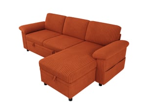 Canapé d'angle réversible convertible <strong>WISHDOR</strong> <strong></strong> 3 places Velours côtelé orange avec coffre de rangement