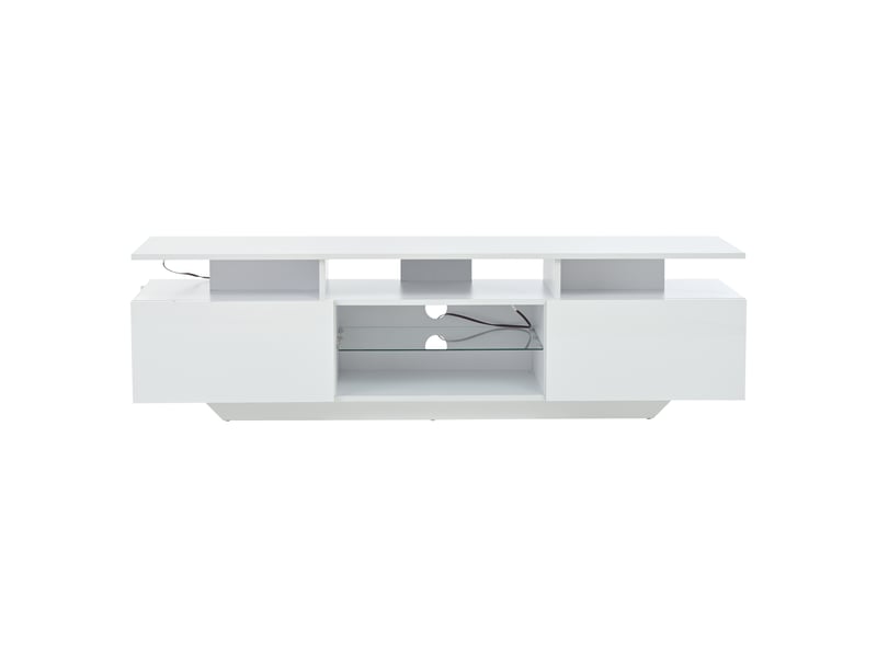Meuble tv blanc laqué 160x40x45 cm avec led, 2 armoires et 8 étagères – design moderne, support tv jusqu’à 70 pouces - Conforama A