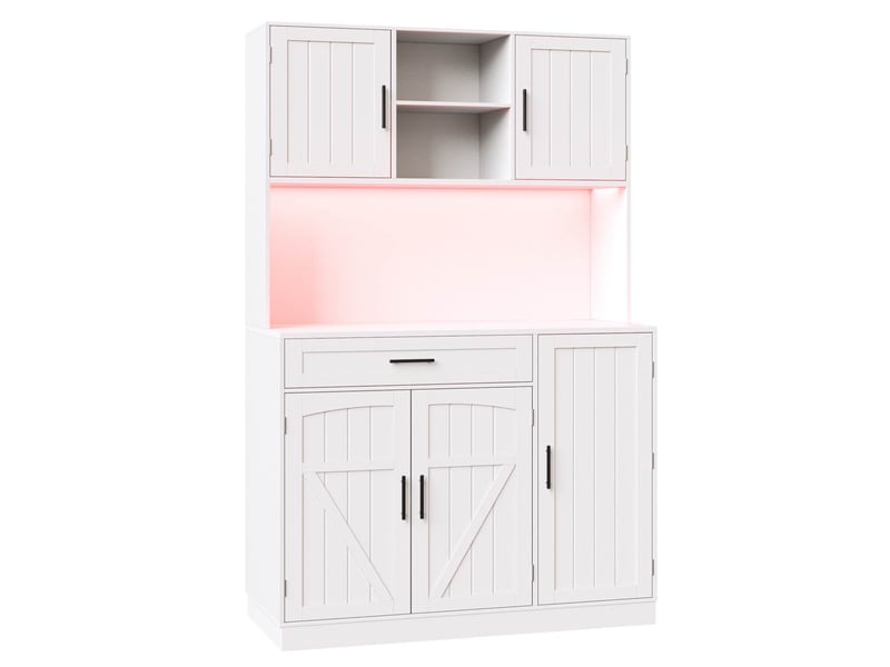  Meuble de cuisine muvano, buffet haut de cuisine blanc, led et prises, 110 × 38 × 180 cm  - Conforama A