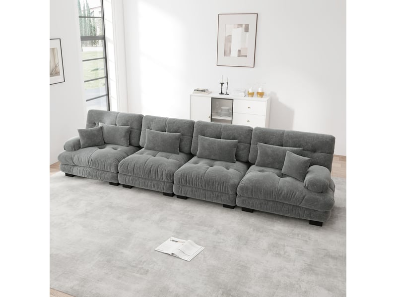  Canapé d'angle modenvie modulable 4 places convertible assise profonde 406 x 77 x 81 cm chenille grise  - Conforama D