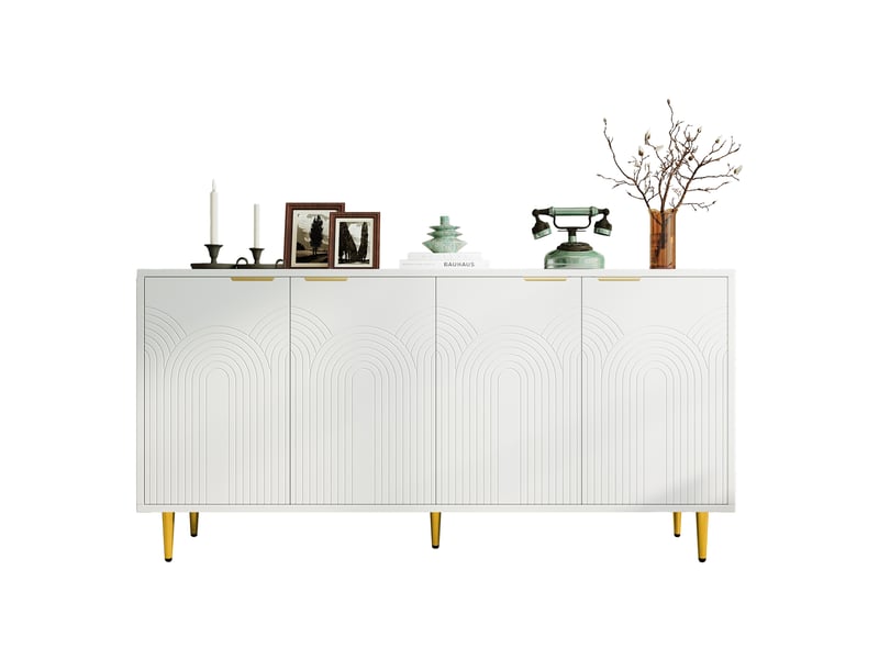  Buffet 4 portes avec étagères réglables et fermeture douce pour salon en mdf 160×40×80 cm blanc  - Conforama A