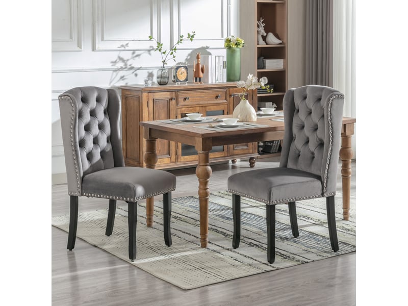 Lot de 6 chaises de salle à manger 45 x 61 x 100 cm – gris – velours, pieds en chêne capitonnés - Conforama B