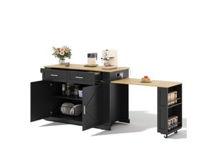 Desserte de cuisine 130x50x93 cm extensible avec prises, noir et chêne