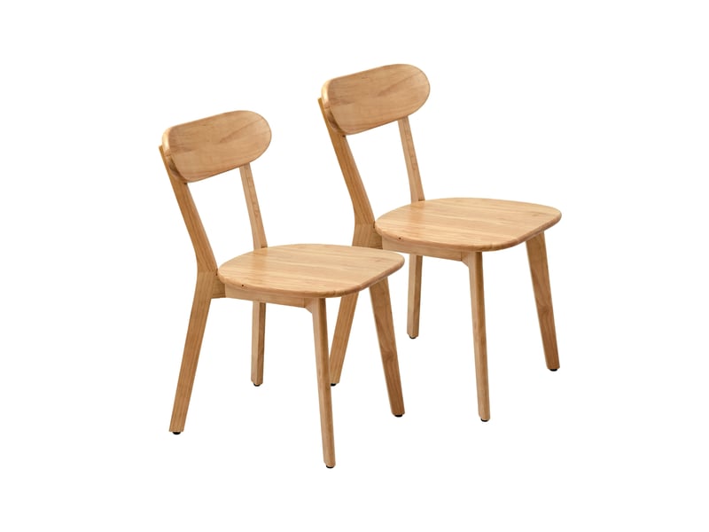  Lot de 2 chaises de salle à manger 100 % bois massif, style mid-century, dossier incurvé ergonomique, patins réglables, finition naturelle  - Conforama A
