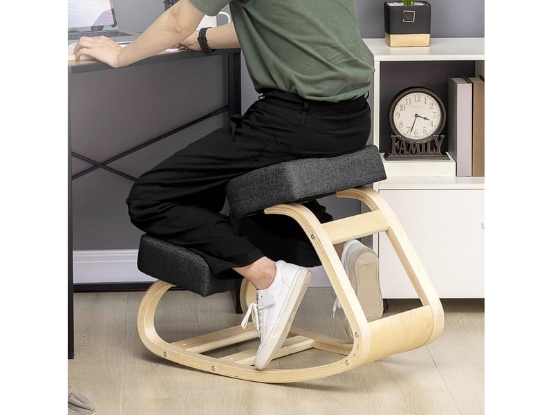  Chaise à genoux ergonomique noire en bois de bouleau, hauteur 51-58 cm  - Conforama D