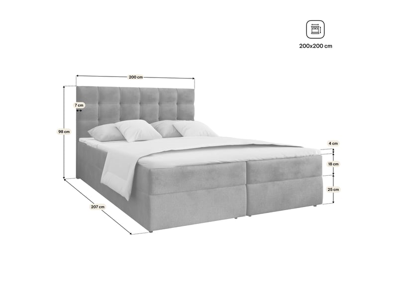  Boxspring glos 200x200 cm, lit complet avec matelas, bleu  - Conforama E