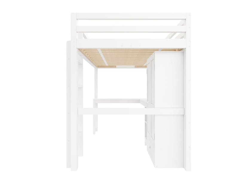  Lit mezzanine 90x200cm avec bureau, étagères, armoire, port usb et éclairage led, blanc  - Conforama E