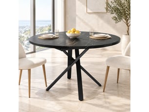 Table extensible ronde effet marbre pour salle à manger en mdf et métal 100(140)×100×75,5 cm noir