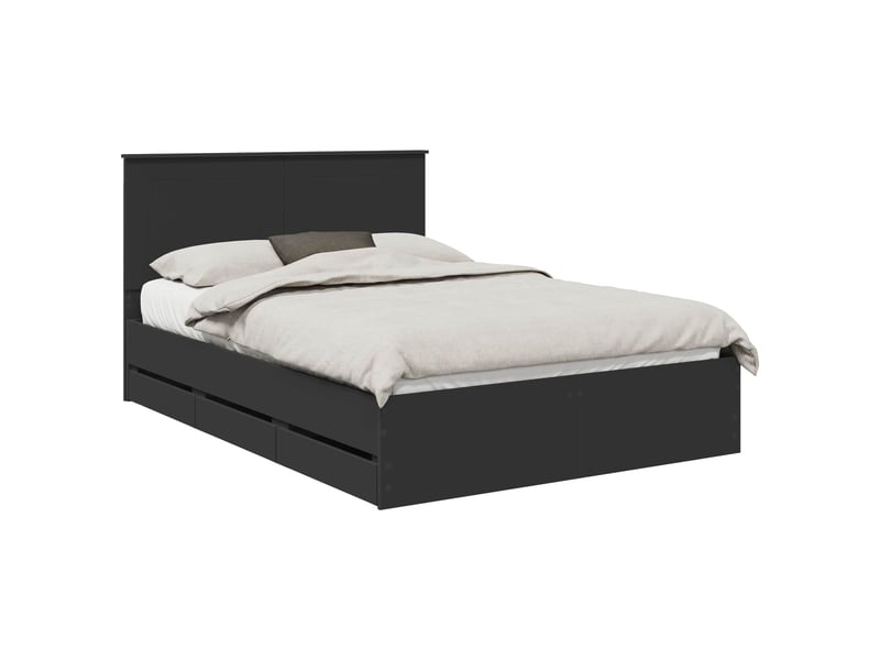 Lit double- lit adulte - cadre de lit avec tiroir noir 150 x 200 cm bois ingénierie - Conforama A
