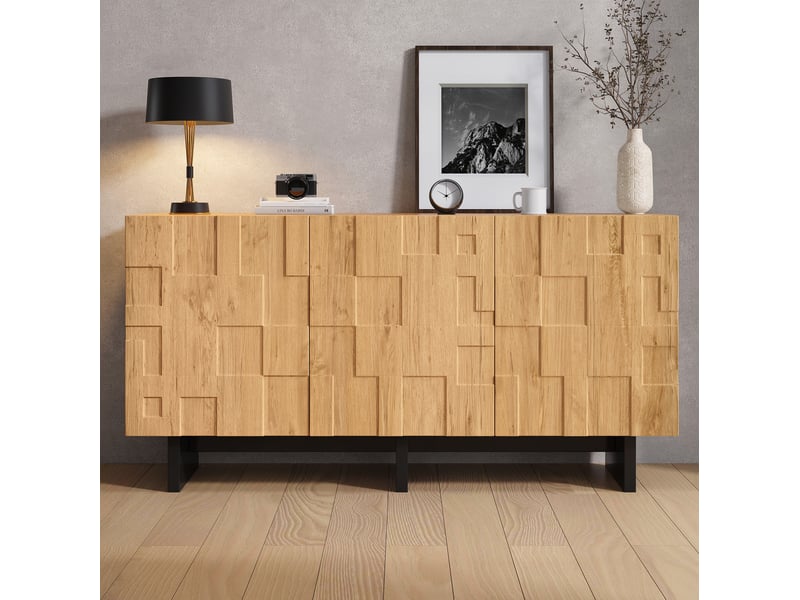  Buffet de rangement 3 portes 140 x 40 x 70 cm, mdf et panneaux de particules naturel  - Conforama D