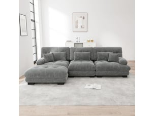 Canapé modulable 3 places modenvie en chenille gris avec ottomans mobiles 313 x 145 x 81 cm