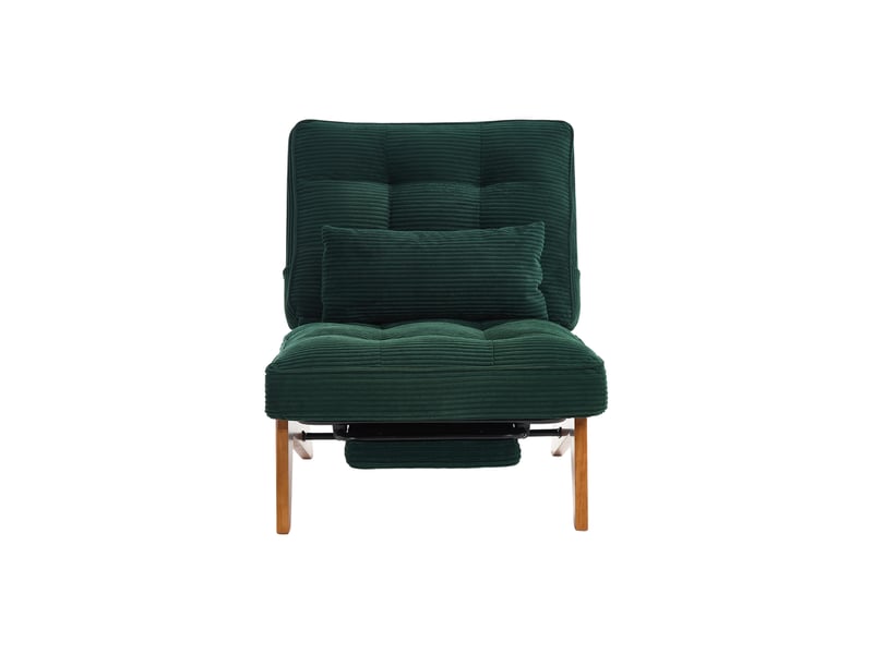 Fauteuil lounge réglable en velours côtelé vert foncé avec repose-pieds et coussin lombaire - Conforama A