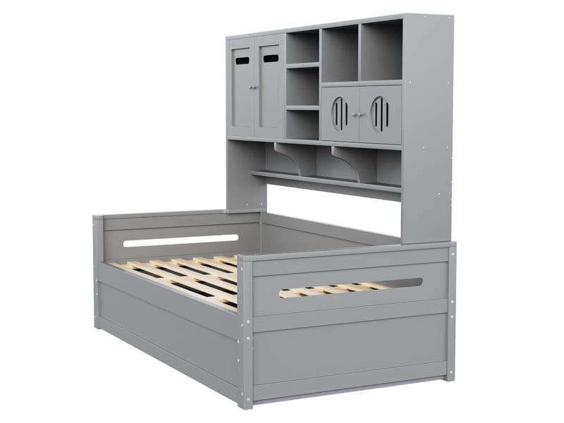  Lit coffre 90 × 200 cm en pin massif - gris C-CRAFTLINK - Conforama E