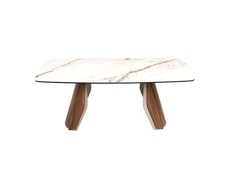 Table basse ovale en marbre porcelainé, acier sable métallisé et noyer  - Conforama B
