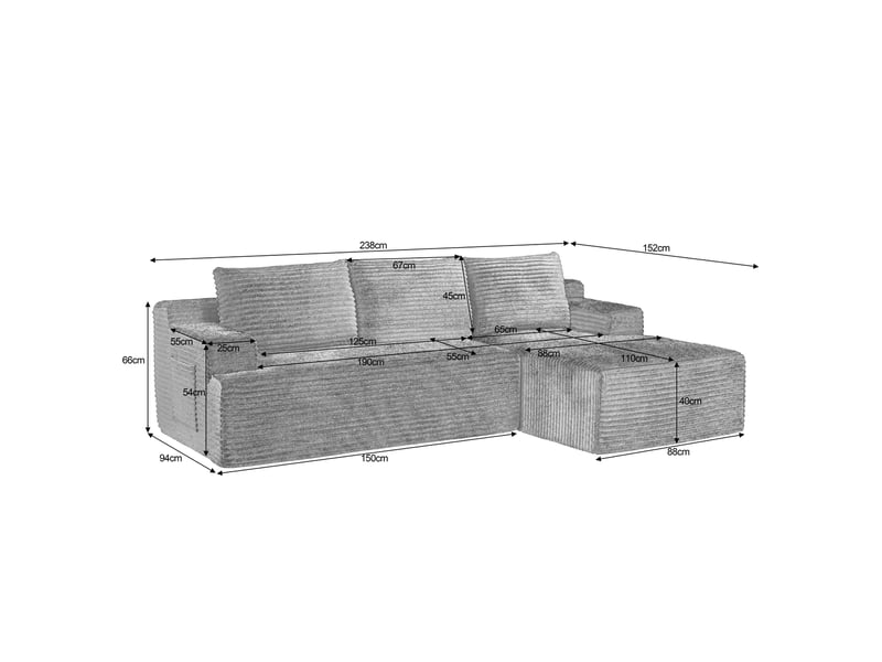 Canapé d'angle modulable 238x152x66 cm – gris foncé – sans montage, confort moelleux et usage nuit - Conforama C