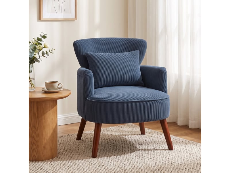  Fauteuil de salon - fauteuil moderne, fauteuil d'appoint rembourré avec coussin lombaire, bleu, 69.5 x 69 x 78 cm  - Conforama C