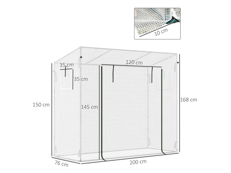  Serre de jardin 200x76x168 cm porte enroulable métal blanche  - Conforama E