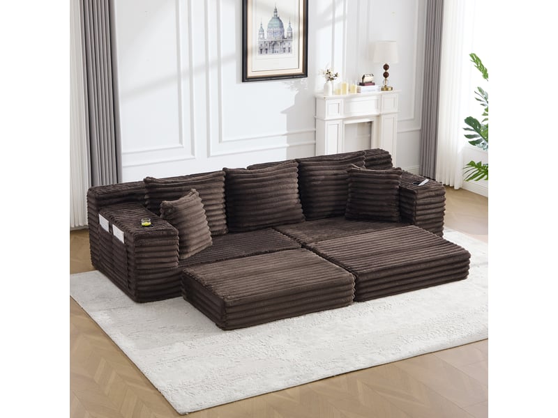  Canapé droit fixe 4 places tissu café canapé compressible - Conforama D