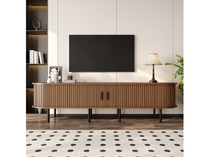  Meuble tv 170 cm à 2 portes coulissantes en mdf, finition noyer  - Conforama B