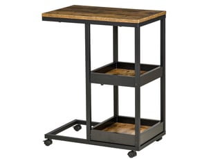 Table d'appoint forme c à roulettes en acier et mdf 51 x 33 x 66 cm