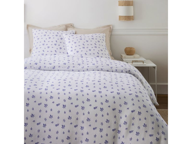  Parure housse de couette 260x240cm + 2 taies motif olivier beige et bleu 100% gaze de coton - angusse ANGUSSE - Conforama C