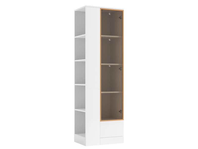  Vitrine led réglable avec tiroir - lpospi - porte vitrée, verre, panneaux de particules blanc, 50 × 35 × 160 cm  - Conforama E