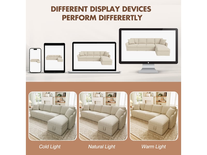  Canapé d'angle 4 places - 274x128.5x83 cm - rangement intégré - assise à ressorts - tissu effet lin - mobilier de salon - beige CozyNest - Conforama D