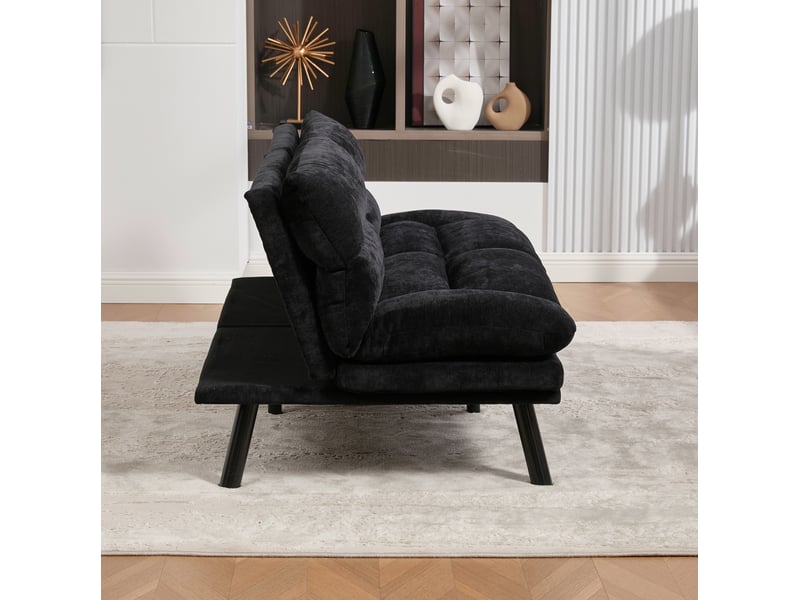  Canapé 2 places 165x90x76 cm dossier réglable accoudoirs ajustables mousse résiliente revêtement chenille noir  - Conforama E