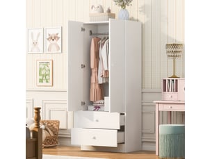 Armoire 2 porte(s) battante 2 tiroir(s) <strong>OKWISH</strong> <strong></strong> coloris blanc largeur 70 cm