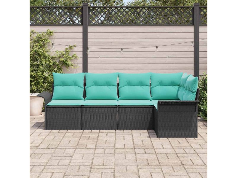  Ensemble de canapé de jardin, canapé d'extérieur 5 pc noir polyrotin cf25146  - Conforama C