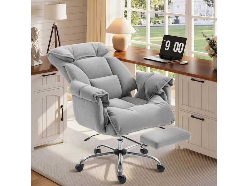  Chaise de bureau inclinable et réglable en hauteur, avec accoudoirs, repose-pieds et dossier haut, 75 x 77 x 110-118 cm, grise  - Conforama C
