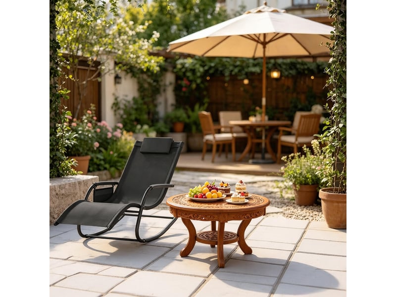 Fauteuil à bascule incurvé avec poche latérale, chaise longue pour extérieur - Conforama E