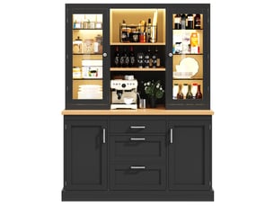 Buffet de cuisine moderne 140x40x185 cm, armoire de rangement avec led, 3 tiroirs et 4 portes, plan de travail, mdf noir