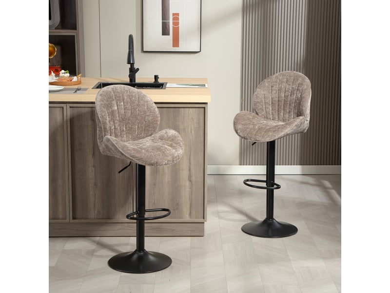  Ensemble de 2 tabourets de bar, revêtement en tissu, hauteur d'assise réglable, pivotants, structure en acier, marron  - Conforama D