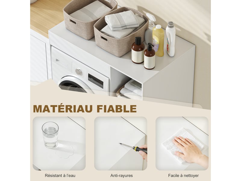  Meuble machine à laver, armoire machine a laver et sèche-linge avec 2 compartiments ouverts, blanc, 96 x 60 x 90,5 cm  - Conforama E