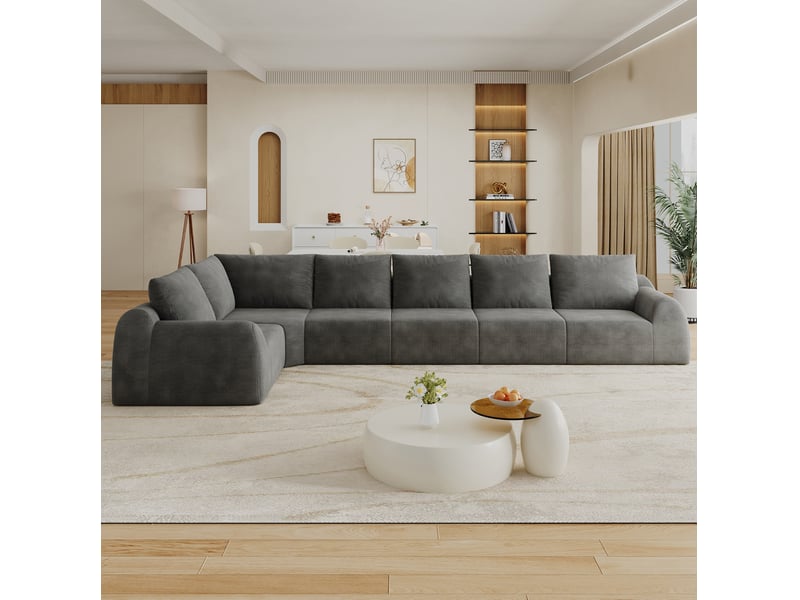  Canapé d'angle en l 401x200x85 cm 6 places, sans montage, —, gris foncé  - Conforama C