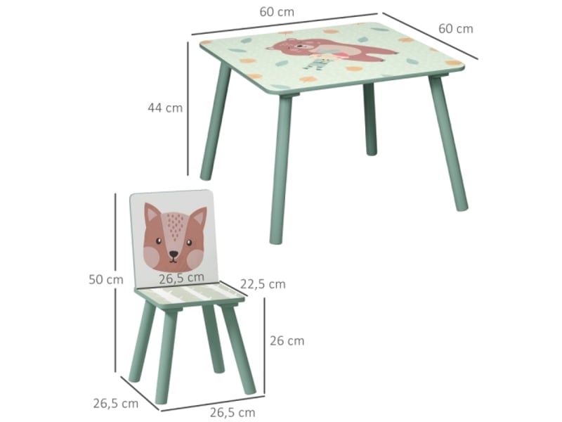  Ensemble table et 2 chaises enfant, motif animaux, pour 3-8 ans, vert, mobilier enfant  - Conforama C