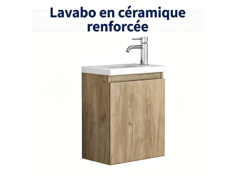Meuble vasque suspendu 40 cm avec miroir - vasque céramique, meuble sans poignée gain de place - Conforama W
