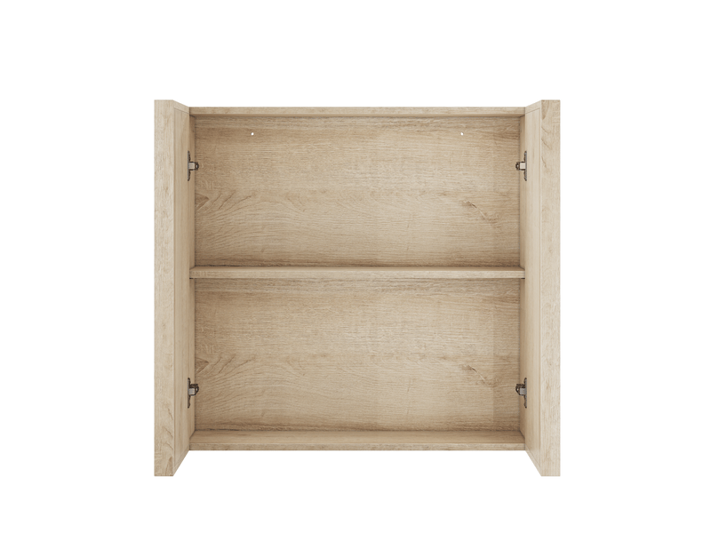  Meuble de salle de bains mural 60x21,6x58 cm, 2 portes, sans poignées, mdf et panneaux de particules, chêne  - Conforama A