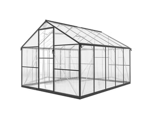 Serre potagère en polycarbonate et aluminium avec porte à charnières et 2 fenêtres réglables, 304 x 247 x 205 cm, noire