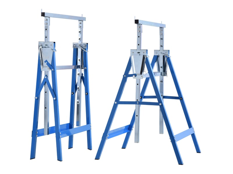  Paire de tréteaux de chantier réglables 68 x 58 x 80-130 cm bleu acier, charge 200 kg, pliables  - Conforama A