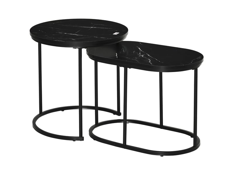  Lot de 2 tables basses rondes et ovales noires en acier et mdf, effet marbre  - Conforama A